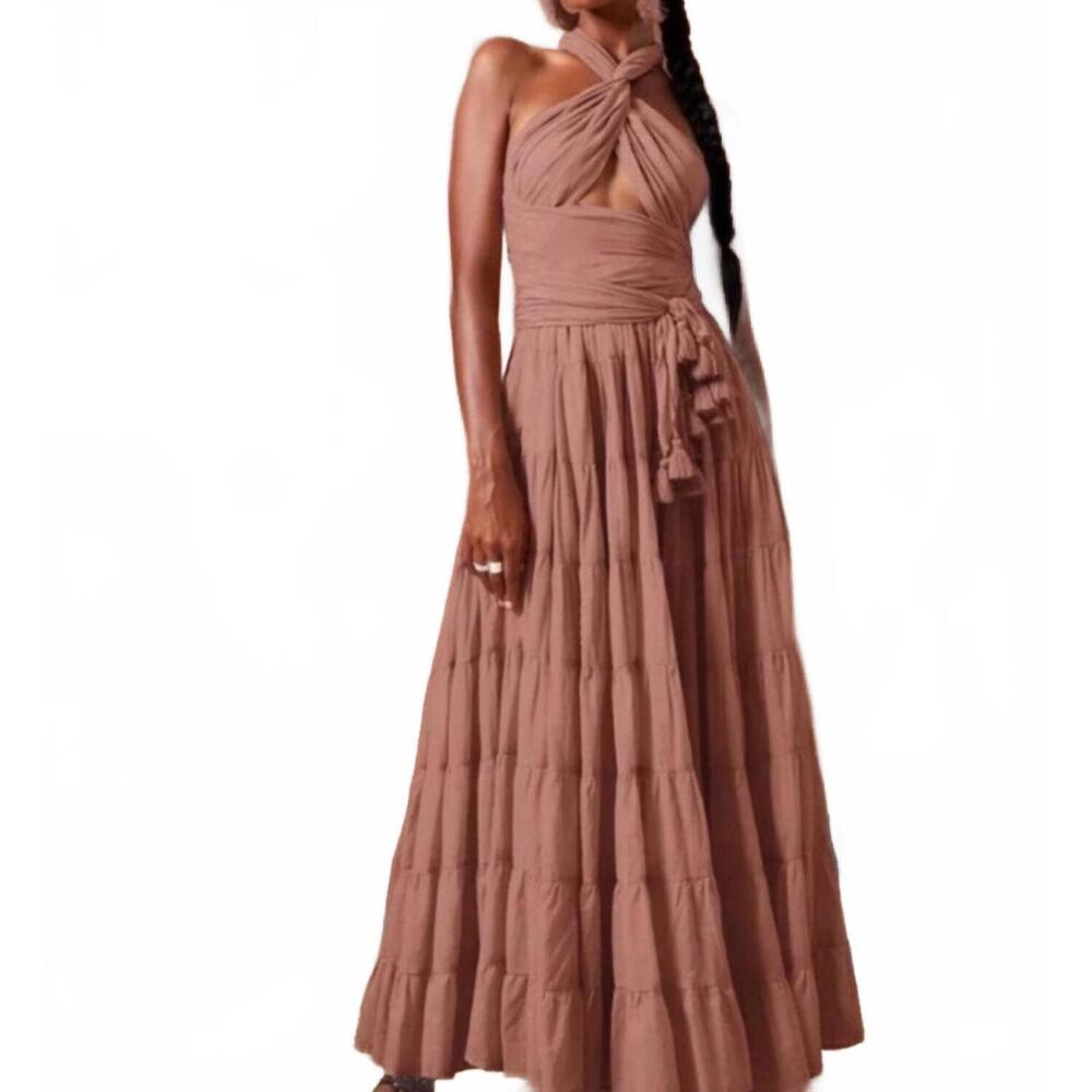 NEW ERIKA PEÑA selma bohemian maxi dress in warm sand